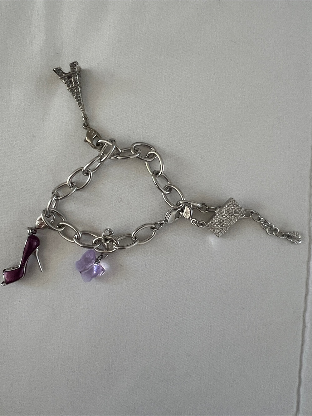 Vintage Swarovski charmed bracelet + 4 rare retired vintage charms